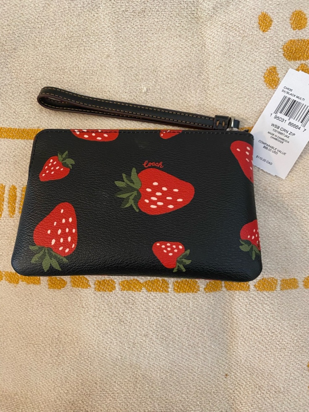 New Coach Strawberry Print Wristlet